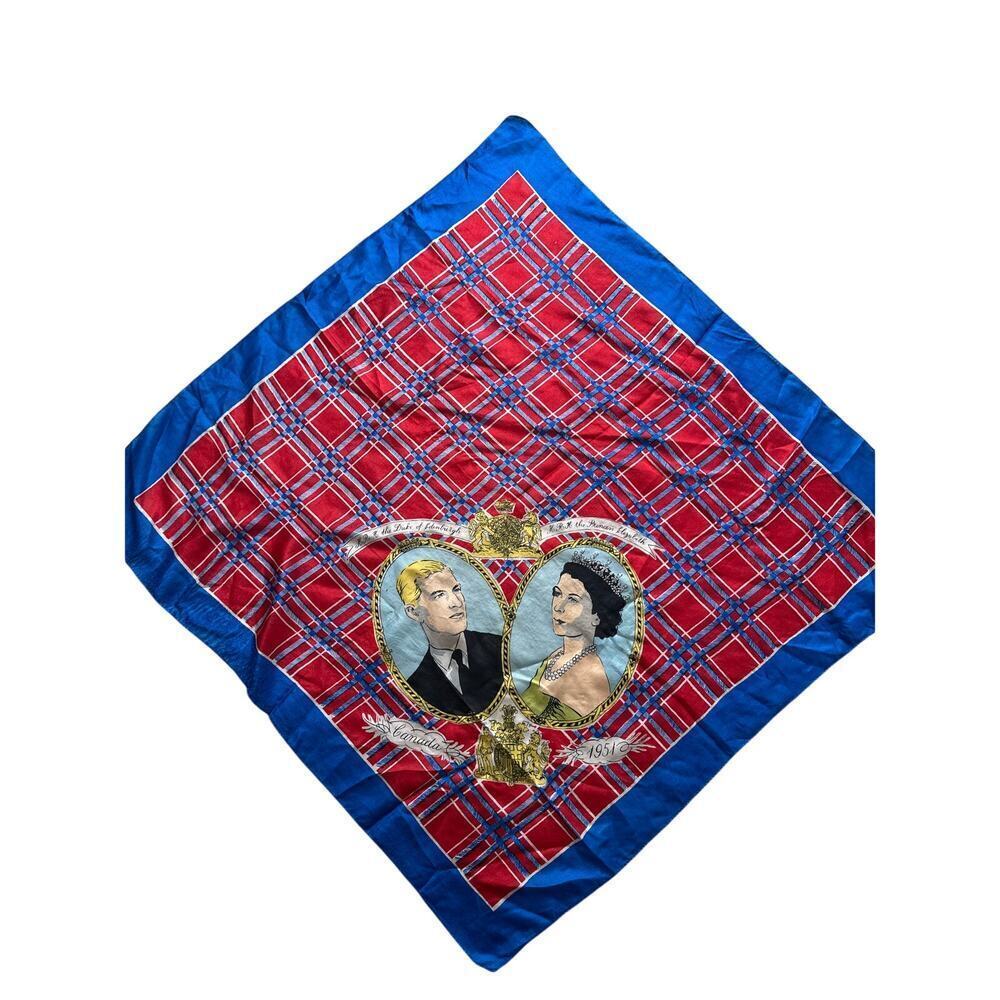 Vintage 1951 Royal Visit Silk Scarf Canada Princess Elizabeth Duke of Edinburgh